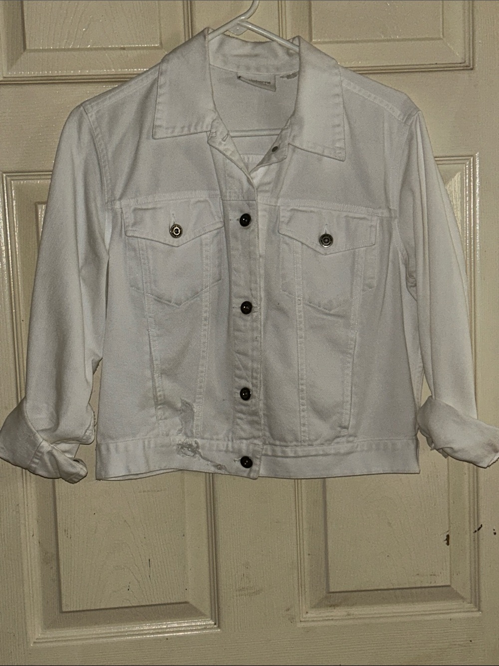 Liz Claiborne White Denim Jacket - Button Front Jean Jacket size M medium